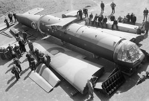 Photo: An assembly crew with a Horsa glider 'kit', awaiting construction